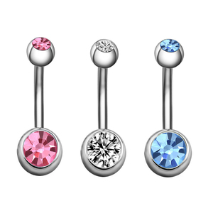 POENNIS di alta qualità doppia gemma palla <span class=keywords><strong>piercing</strong></span> all'<span class=keywords><strong>ombelico</strong></span> gioielli per il corpo in <span class=keywords><strong>acciaio</strong></span> inossidabile <span class=keywords><strong>chirurgico</strong></span> anello di pancia da donna in cristallo - Product Image 1