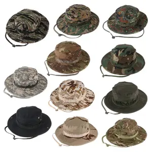Outdoor wide-brim boonie hat camouflage breathable jungle hat eyelets boonie hat with string