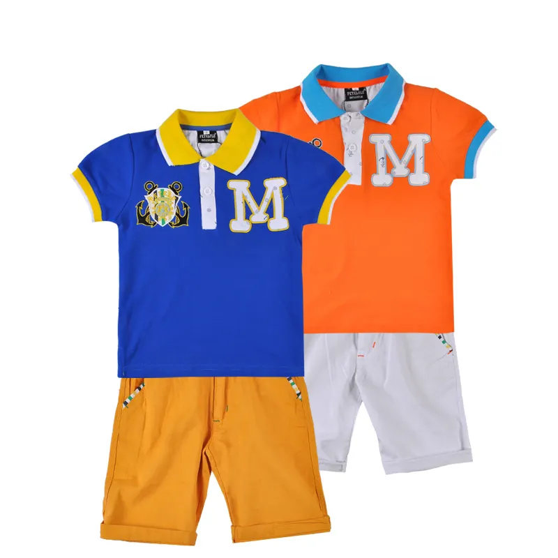 Alphabet Bordiran Pola 2-10 Tahun Anak-anak Produsen Pakaian Anak Pakaian Polo T-shirt Dijual
