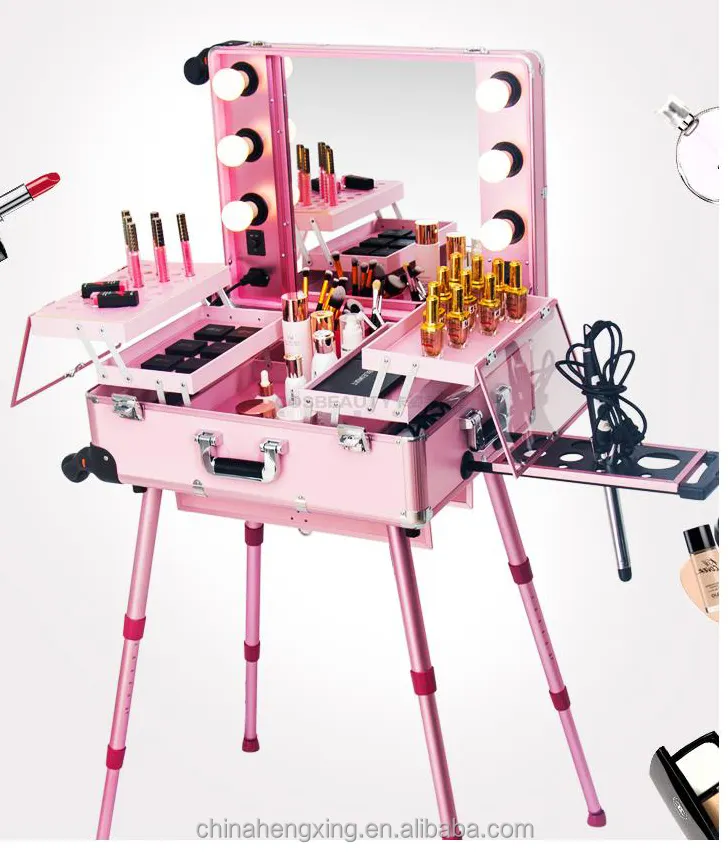 Mallette professionnelle de Studio de maquillage, valise multi-fonctionnelle à lumière Led, pour Salon de beauté et cosmétiques avec jambes rétractable, neuf