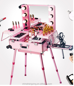 Multifunktion ale profession elle Make-up Studio Koffer Beauty Salon <span class=keywords><strong>LED</strong></span>-Leuchten Spiegel Kosmetik koffer mit einziehbaren Beinen - Product Image 1