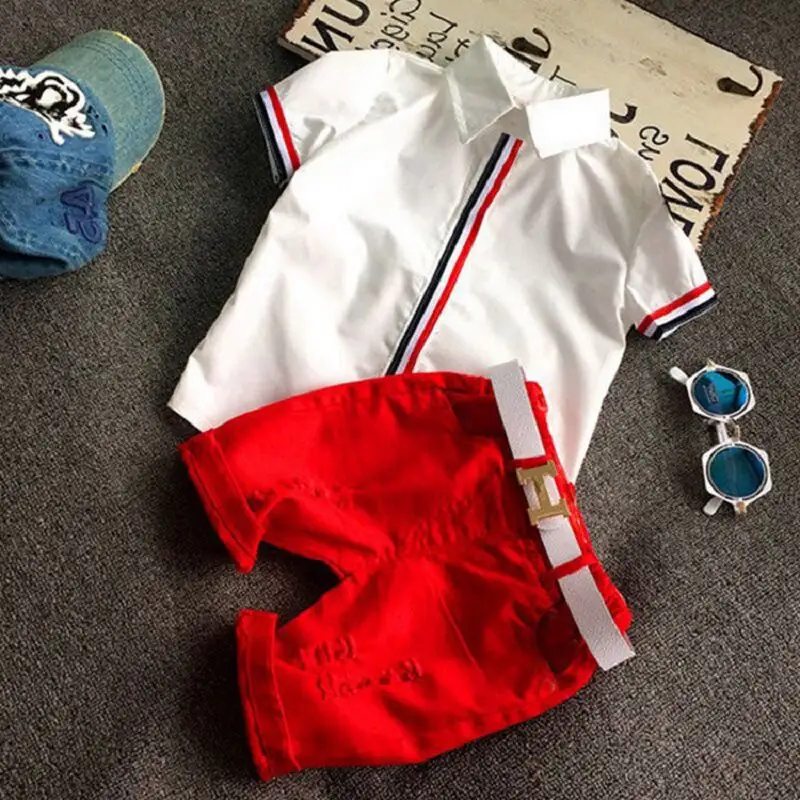 Kinderen jongen kleding polo shirts en fancy shorts casual outfits 2 stuks met styling borduurwerk streep voor baby boy