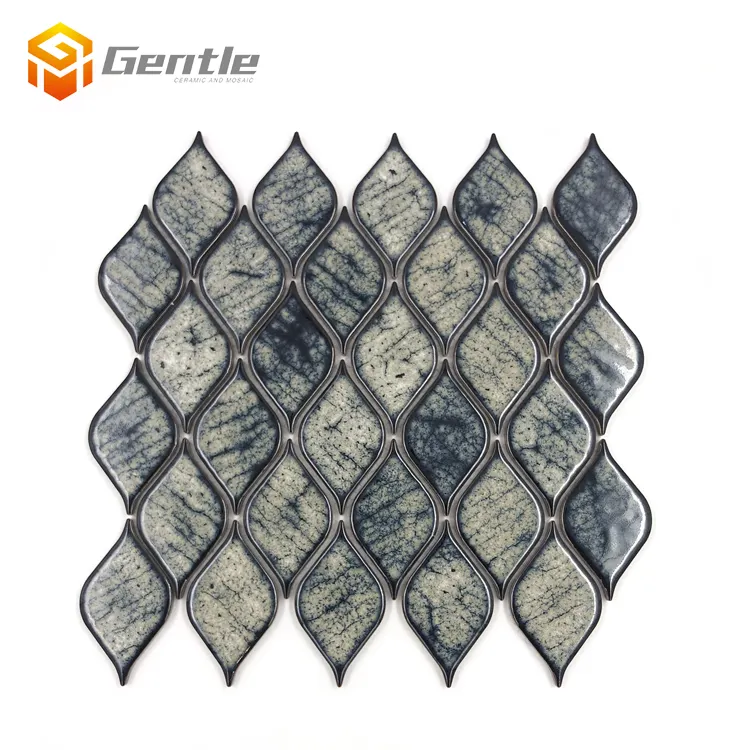 Glazed mosaics non-slip kitchen backsplash tiles price in malaysia agate design ceramic mixed color leaf shape mosaic tile