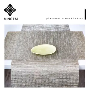 Hot Jual Harga Tahan Panas Furniture Dekorasi Fashion Restoran Mewah Plastik Vinyl Woven Gold Pvc Tabel Runner Tak Berujung