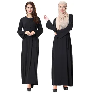 Abaya ชุดเดรสมุสลิมสีดำสำหรับผู้หญิง,ชุดแฟชั่นตกแต่งกระดุมแบบดูไบแบบล่าสุด