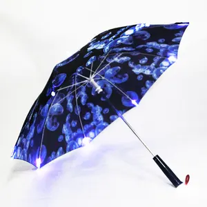 ขายส่งไฟเบอร์กลาสโฆษณากระพริบเด็ก led light rain umbrella