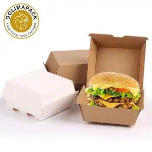 Kustom Bergelombang Hamburger Kotak 300gsm Kertas Makanan Cepat Saji Sekali Pakai Kertas Karton 1-6 Warna Makanan Kemasan Burger Box