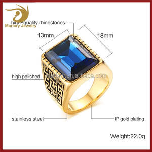 Commercio all'ingrosso di alta qualità grande zircone blu intarsio in acciaio inossidabile 316L placcato oro anello uomo <span class=keywords><strong>gioielleria</strong></span> - Product Image 4