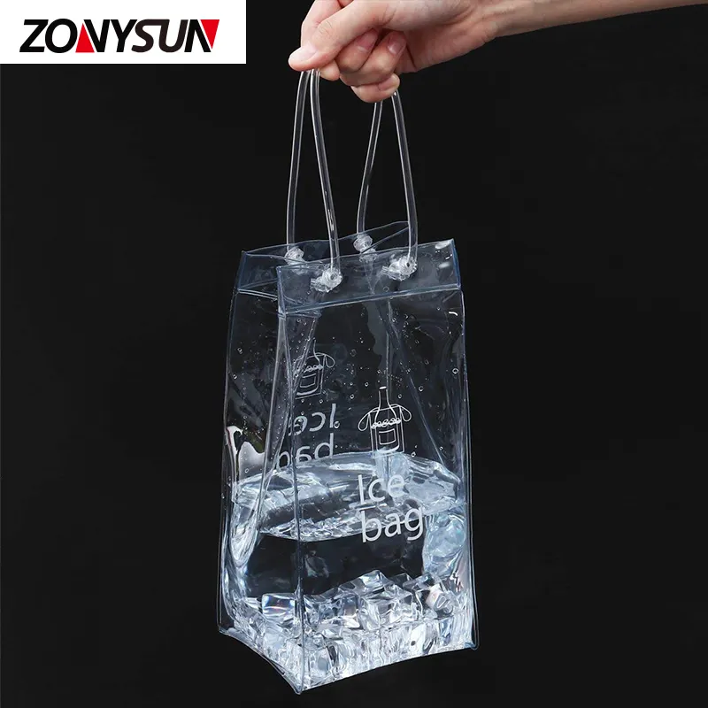 कूलर चिलर Drawstring बैग संभाल प्लास्टिक की बोतल वाहक पारदर्शी पीवीसी बर्फ बैग तह स्पष्ट शराब बैग