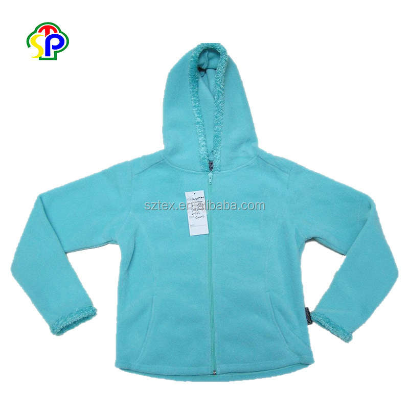 Детская блеск оливково-зеленый флис девушка куртка с капюшоном оптовая продажа