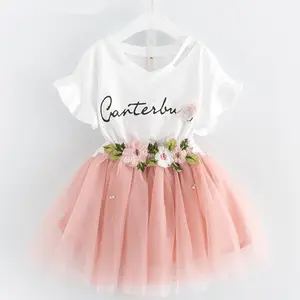 나비 면 셔츠와 치마 2pcs 아이 옷 꽃 소녀 2-10 년 복장