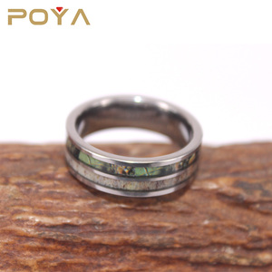 POYA gioielli 8mm in carburo di tungsteno anello con corna genuina e intarsio mimetico fede nuziale Comfort Fit - Product Image 3