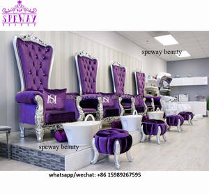 Fauteuil de pédicure en velours violet élégant pour salon de beauté avec logo - Product Image 1