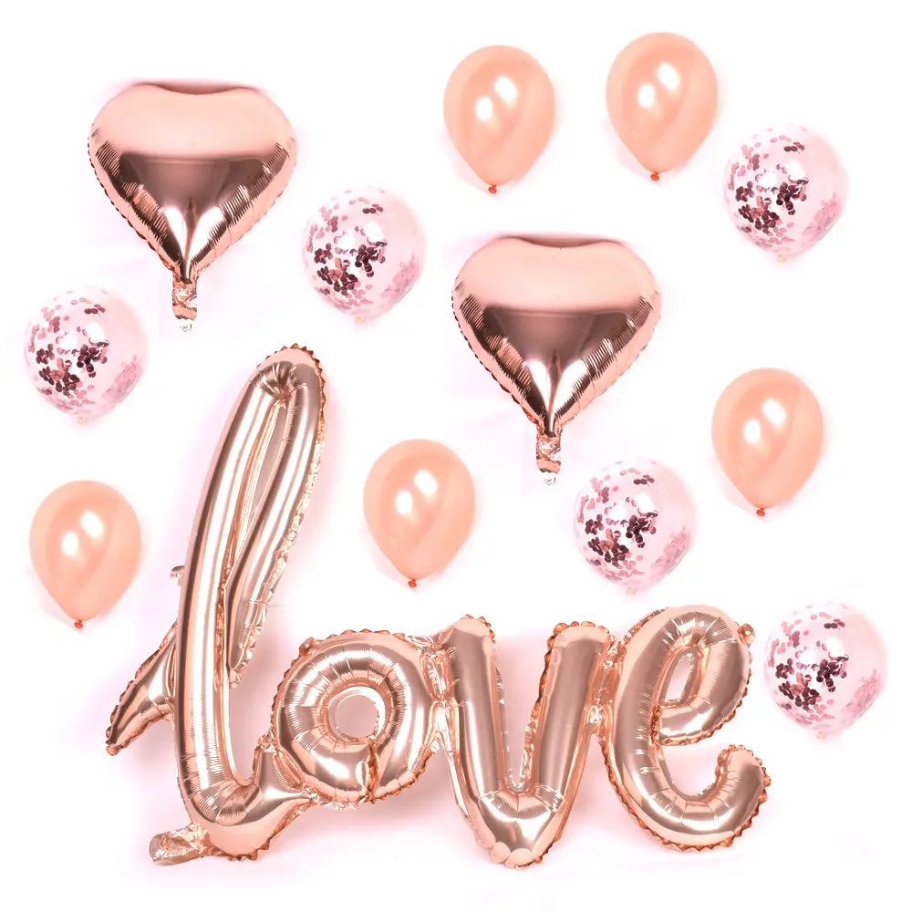 Luxury13 Pcs Rose Emas Cinta Balon Set dengan Heart & Confetti Balon Dekorasi Sempurna untuk Pernikahan Pertunangan Pesta Bujangan