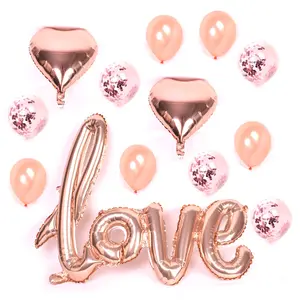 Luxury13 pcs רוז זהב אהבת בלון סט עם לב & קונפטי בלוני תפאורה מושלמת עבור חתונות התקשרויות מסיבת תרנגולת