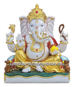 รูปปั้นนั่งหินอ่อนพระพิฆเนศ - Product Image 1