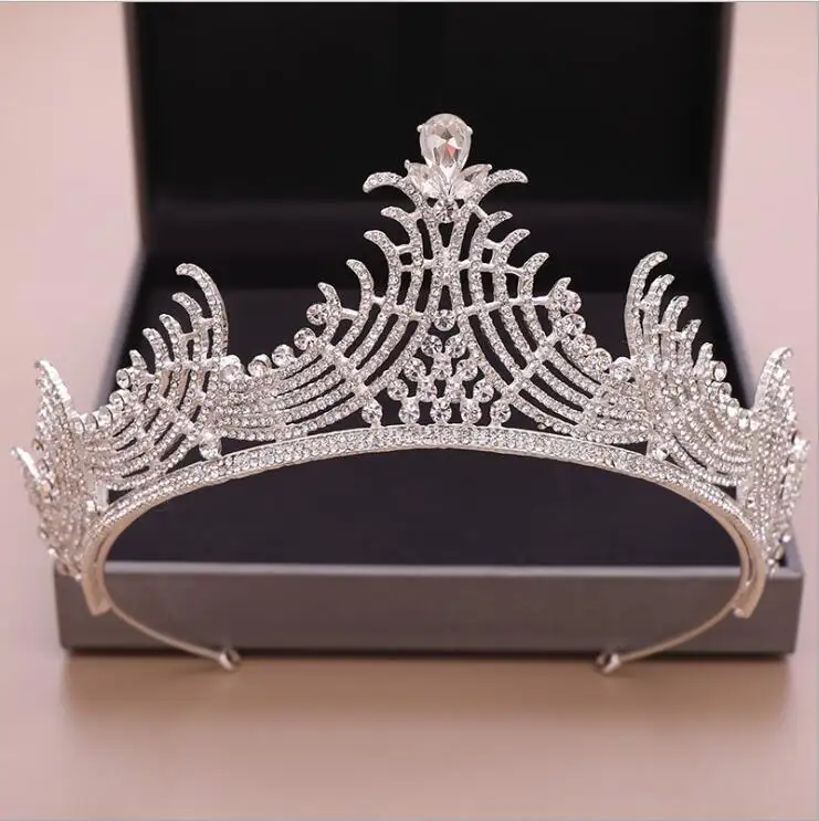 Tiara de corona de cristal dorado, accesorios para el cabello de boda, Tiara de cristal, corona nupcial, corona de plata, Tiaras de perlas lujosas