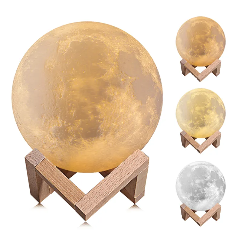 6 inches 3D printed moon light white lunar lamp touch control indoor used 3 colors night light
