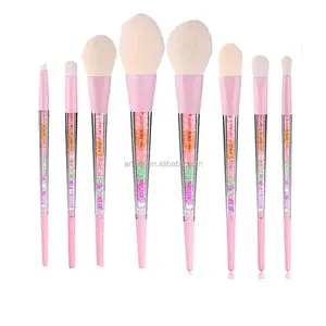 New Wholesale 8pcs Pink Crystal Handle Custom LOGO Synthetic Hair Cosmetic Makeup Brush Set For Face Makeup