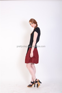 Jolie étapes 2015 balck et rouge femmes de base à manches courtes avec encolure dégagé<span class=keywords><strong>e</strong></span> t - shirt robe avec ceinture décoration - Product Image 3
