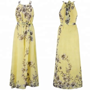 Wholesale <strong>Summer</strong> Women Beach <strong>Dress</strong> Chiffon Floral Printed Halter Tunic Sleeveless Long Maxi Party <strong>Boho</strong> <strong>Dresses</strong> - Product Image 3