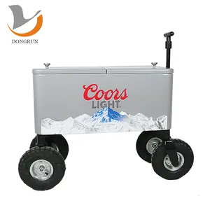 Enfriador de vino enrollable para exterior, caja de acero inoxidable con ruedas