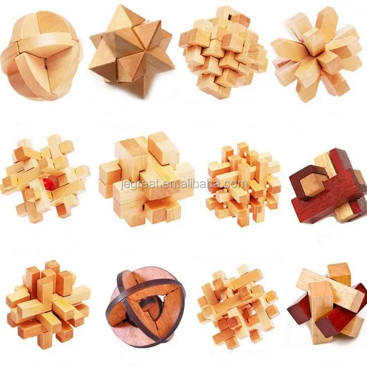 Chinese Classical IQ wooden lock Puzzles Brain Teasers Kongming Luban Lock
