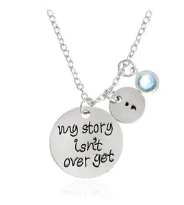 Huilin Jewelry Carved My Story Isn't Over Yet Semicolon Necklace Pink Blue Crystal Bead Charm Pendant Necklace