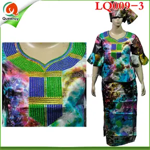 LQ009-2 巴赞 riche 100% 棉非洲巴赞刺绣设计连衣裙