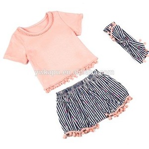 Bebé de la manera del diseño del algodón del pom pom ropa corta tienda de ropa de las muchachas que niño - Product Image 3