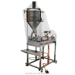 Full Pneumatic Grease Filling Machine with Heater, Stirrer and table, double head (heated cream filler with mixer and table)