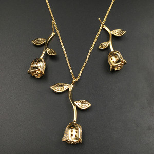 Echsio <span class=keywords><strong>rose</strong></span> cube <span class=keywords><strong>de</strong></span> zircone fleur pendentif et boucle d'oreille 2pcs ensemble pour les femmes amour datant cadeau CN359 - Product Image 5