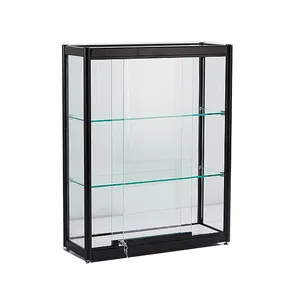 定制便携式简单设计可爱的黑色铝框架小玻璃展示柜