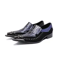 Mens Metal Pointed Metal Toe Patent Leather Dress Formal Shoes Snakeskin  Pattern