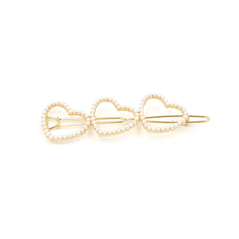 New Design Popular Custom Metal White Small pearl Three Heart Hair Clip In Extension