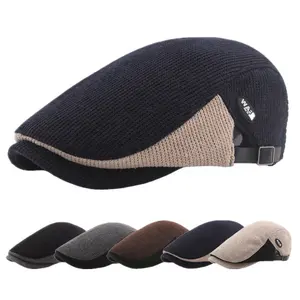 Autumn and Winter Gatsby Hat Knitted Thickened Warm Flat Caps Ivy Hat for Woman Men