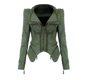 Mode klinknagel punk rock jacket locomotief motorfiets rits vrouw dames denim jasje