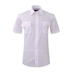 Mens Shirt Met Schouder Epauletten Fly Front Smoking Cargo Designer Pilot Vlucht Jurk Attendant Shirt Voor Mannen Geweven