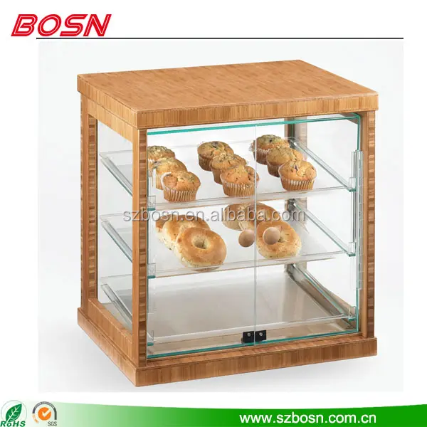 BOSN אקריליק לחם תצוגת מקרה עם עץ מאפיית מיכל לאפיית לחם מכירה