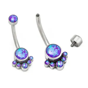 G23 Internally Threaded F136 Titanium Opal Belly Button Ring Body Piercing Jewelry