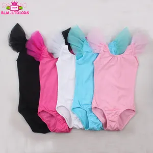 Kid Đào Tạo Dancewear Cô Gái Múa Ba Lê Leotard Bé Quần Áo Bán Buôn Thể Dục Dụng Cụ Leotards Với Tulle Ruffle Rung Tay Áo