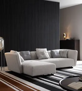 躺椅组合沙发设计客厅休息室l形超细纤维织物带金属木腿意大利现代家居家具
