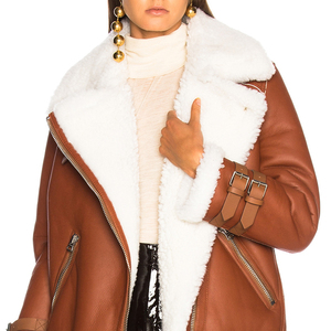 OEM Women <strong>Long</strong> Sleeve Buckle Strap Fur Collar <strong>Leather</strong> <strong>Jacket</strong> - Product Image 5