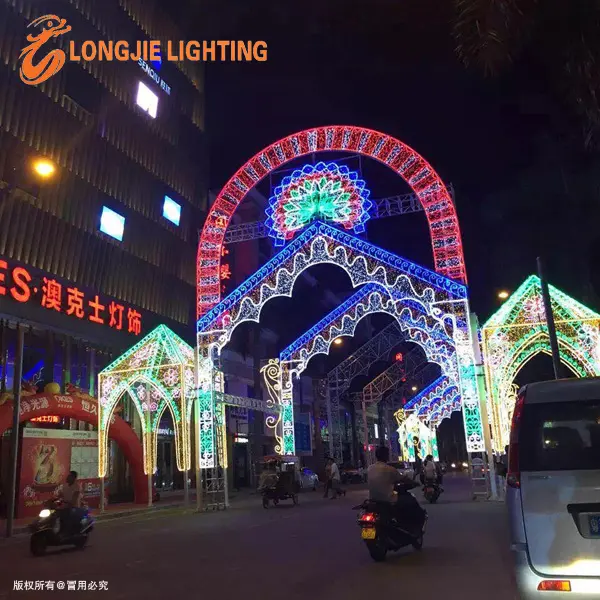 वाणिज्यिक आउटडोर क्रिसमस प्रकाश परियोजना नए साल स्ट्रीट सजावट luzes डी नेटाल चाप आकृति क्रिसमस रोशनी