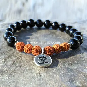 SN1081-pulsera de Chakra de 8mm para hombre, pulsera rústica de Yoga, cuentas de Yoga, ónix negro y Rudraksha, regalo