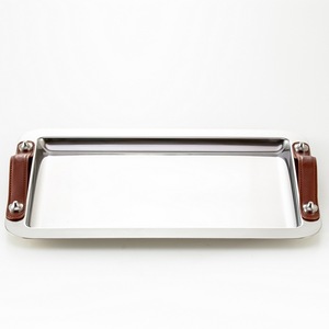 In <span class=keywords><strong>Acciaio</strong></span> Inox Che Serve Vassoio con Manici In Pelle - Product Image 2