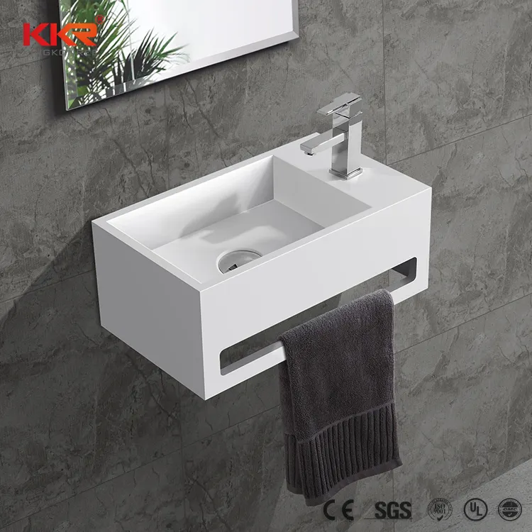 KKR acrylic solid surface resin vanity wall hung bathroom sink artificial stone wash basin
