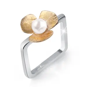 Lotus fun, joyería de plata de ley 925 auténtica, flor de trébol de oro de 18 quilates, anillos de perlas naturales, diseño único para mujer, joyería fina de moda para mujer