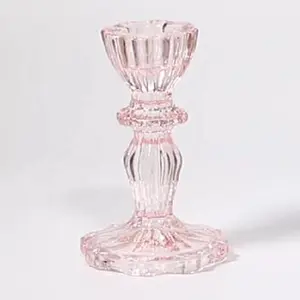 Castiçais de vidro de cristal de cor rosa, vintage, atacado
