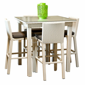 Casa blanca simple 4 plazas exteriores de alta conversando mesa y taburete de bar terraza muebles de rattan de ocio - Product Image 1